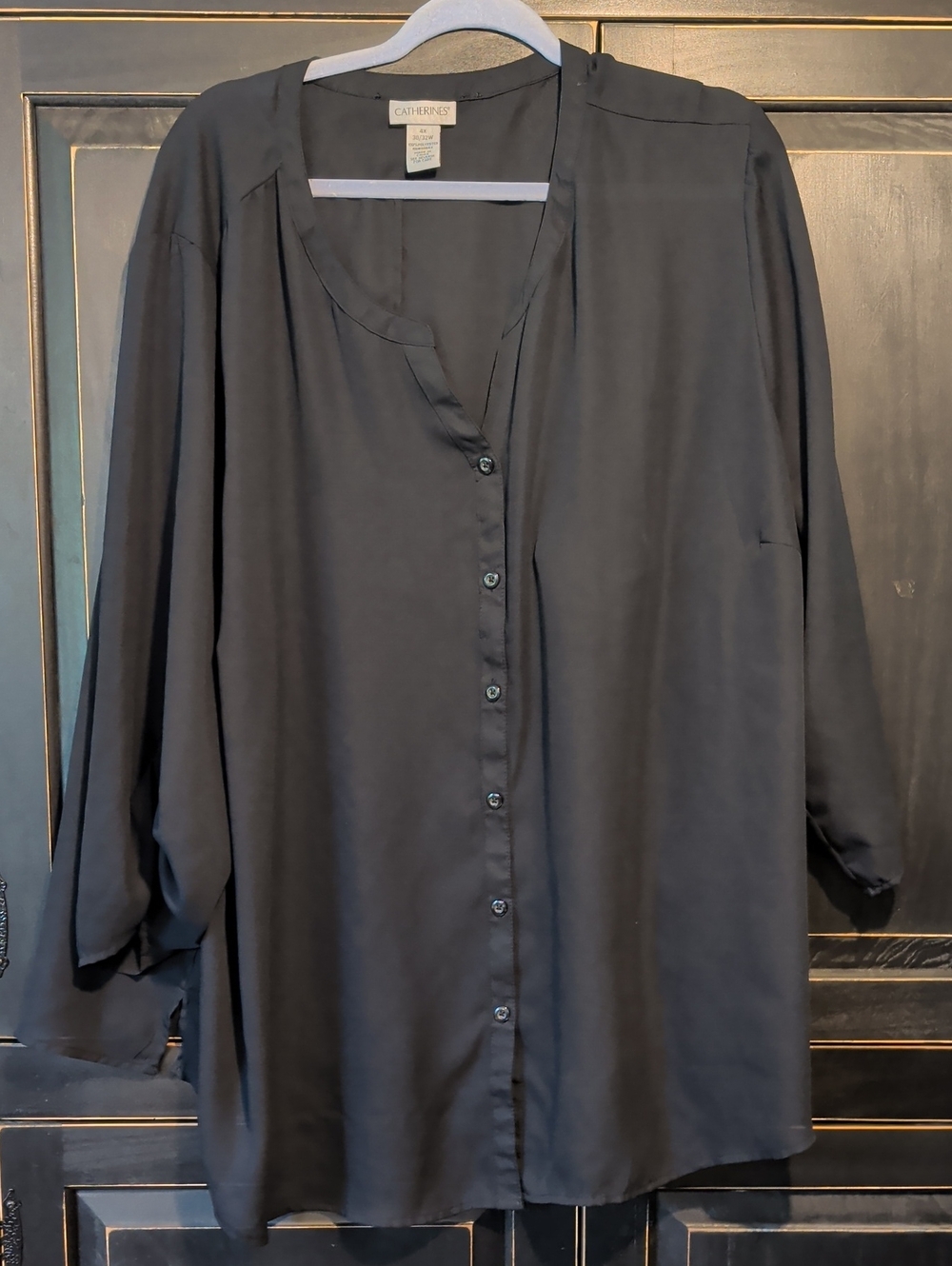 Catherines  Black Button-Front V-Neck Blouse